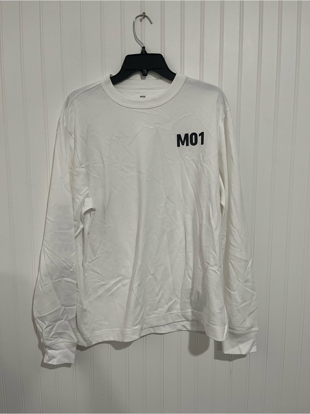 White Crewneck Sweater — Minimal Chest Print